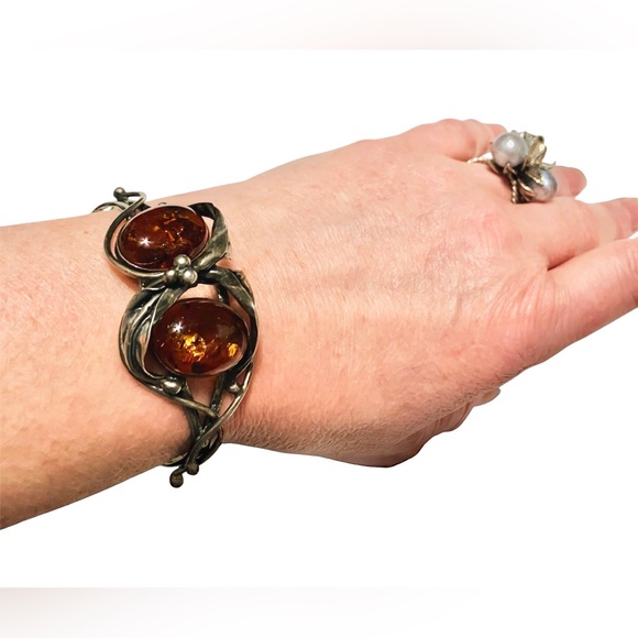 Jewelry - Vintage Genuine Baltic Amber and Sterling Silver Cuff Bracelet